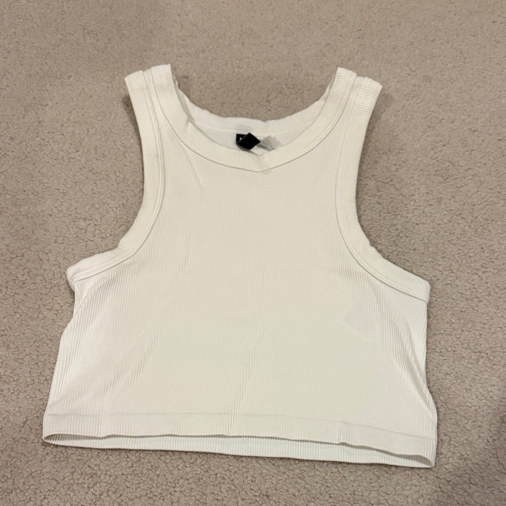 Divided Cream Ribbed Crop Top